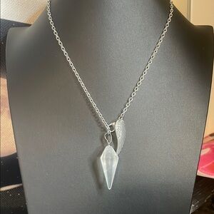 Clear Quartz Pendulum Necklace Stainless Steel with Wing Charm